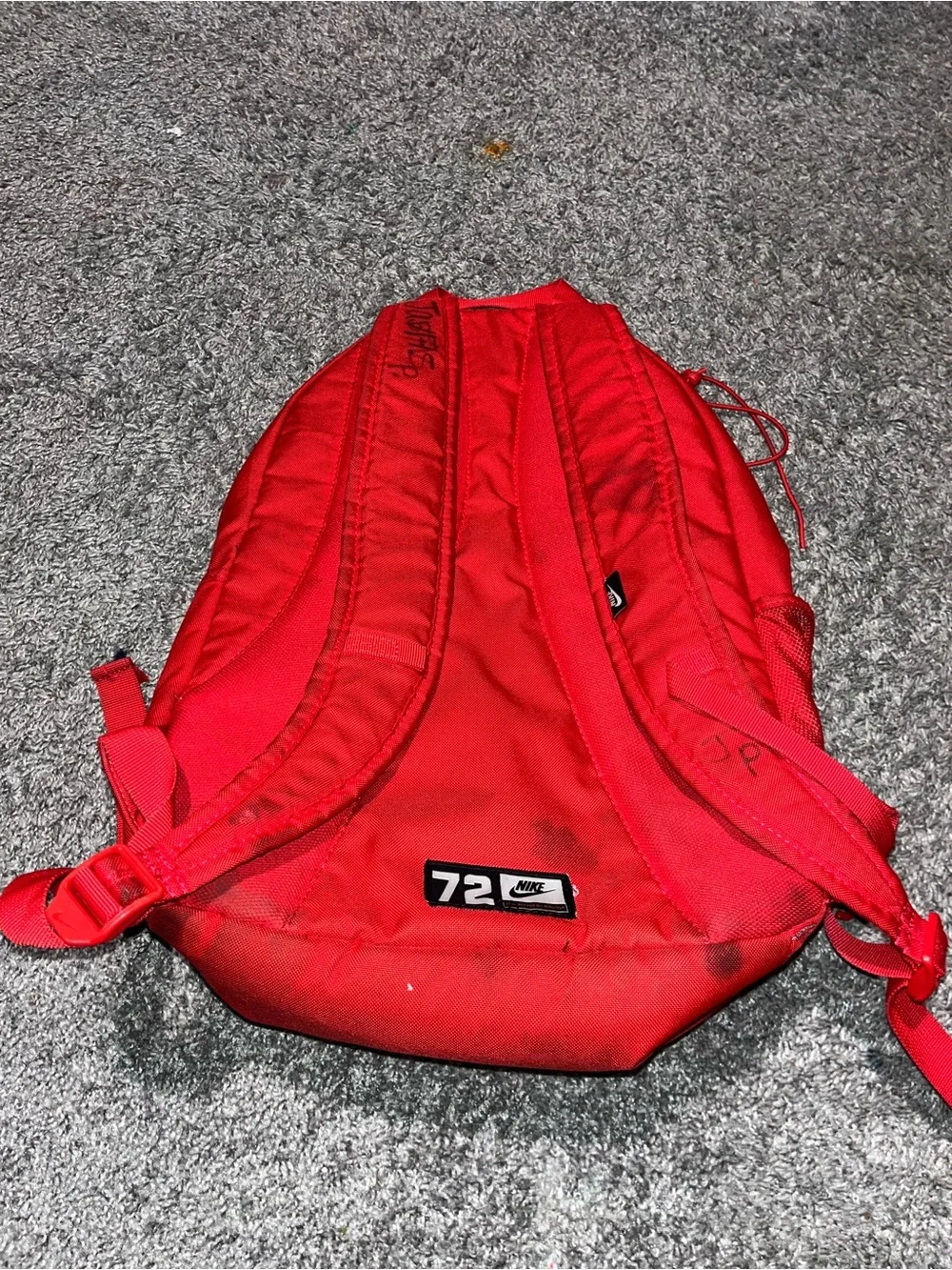 Nike Red Backpack with Black Logo and External Bungee